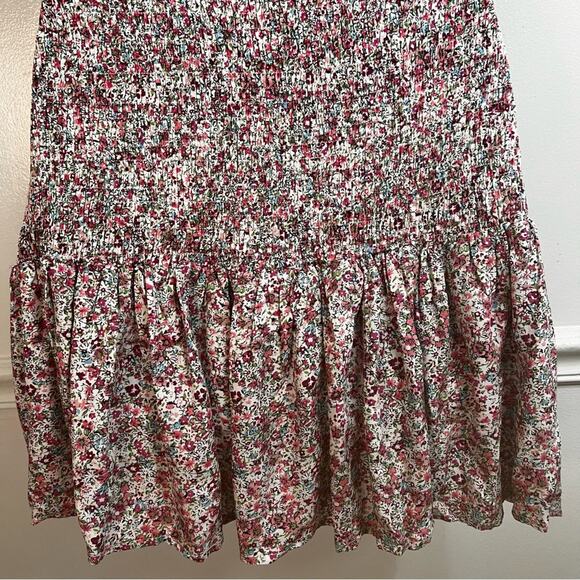 Pink Ditsy Floral Smocked Ruffled Mini Dress Puff Sleeves, Size Small | Mixology - Picture 9 of 11